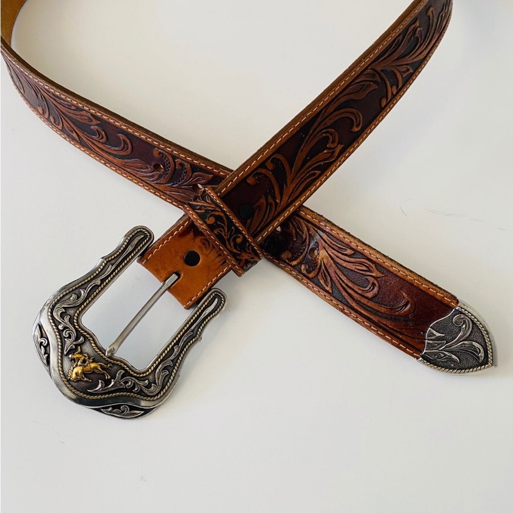 Tony Lama Mens leather tooled belt